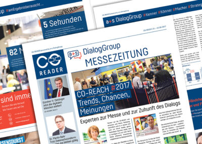 Gestaltung & Satz / Messezeitung CO-READER / Kunde: a+s DialogGroup GmbH, Stuttgart