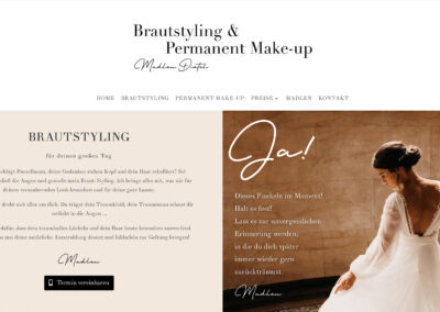 Braut im Brautkleid während Brautprobe. Mobiles Brautstyling & Permanent Make-up mit sehr guten Bewertungen, Raum Lübeck, Hamburg, Timmendorfer Strand und Umgebung